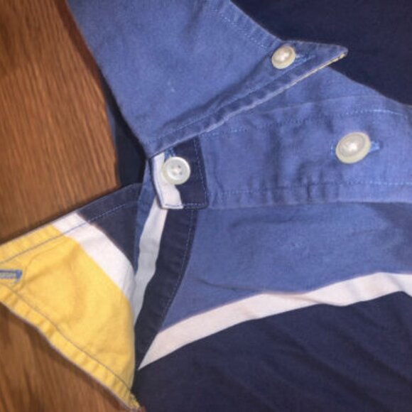 VTG Nautica Button Down Shirt Mens XL Blue Yellow Short Sleeve Striped - Picture 8 of 11
